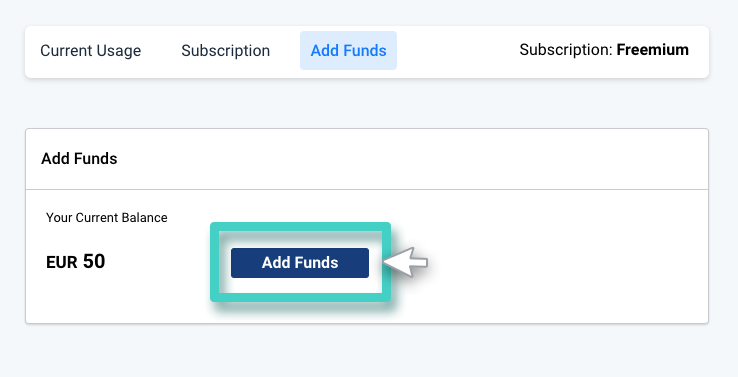 The billing section. Add funds button is highlighted