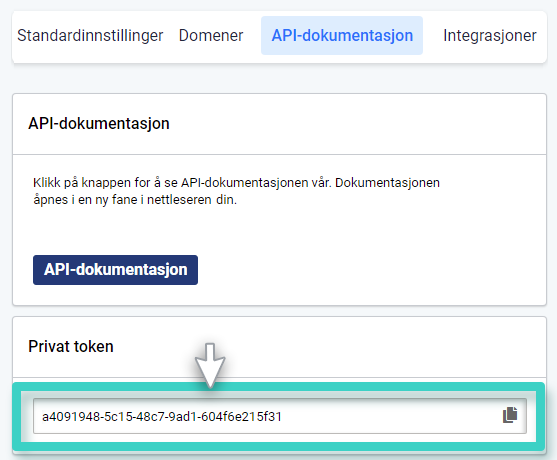 MainBrainer, API-dokumentasjon av privat token