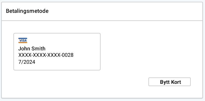Faktureringsdelen, betalingsmåtedelen. Bytt kort