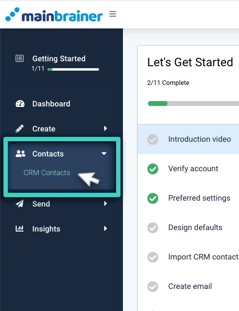 CRM custom fields properties, contacts menu. CRM contacts highlighted