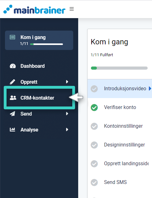 Egenskaper for CRM-felt, kontaktmeny. CRM-kontakter uthevet