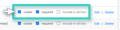 CRM custom fields properties. Checkboxes with alternatives visible