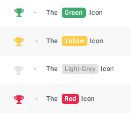 Goals. Green, yellow, light-grey and red trophy icons
