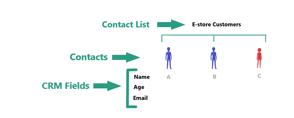 Contact list, contact fields illustration