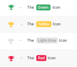 Monitor email conversion goal. Green, yellow, red and grey trophy icons