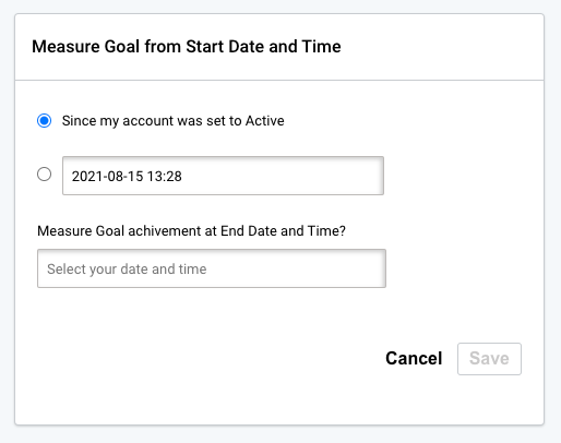 Email conversion goals. Add start and end date for the goals