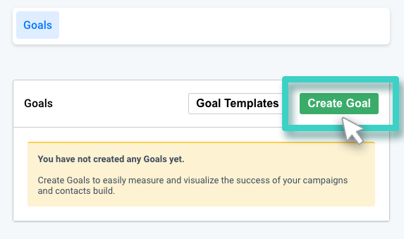 Email conversion goals. The create goal button is highlighted