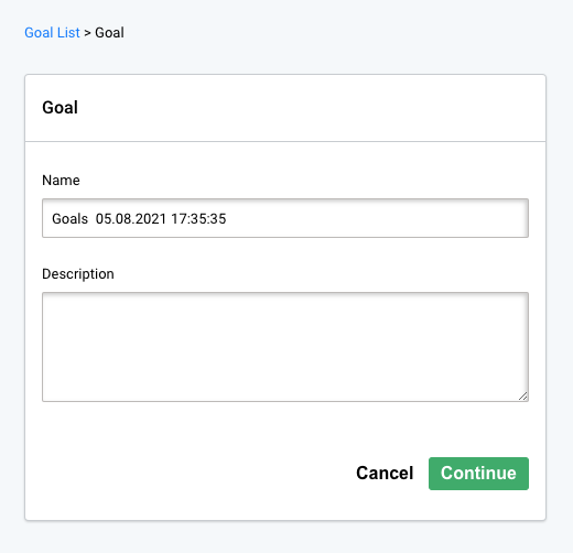 Contact list goals, create name. Add name and description