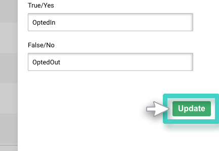 Add custom field. SMS Optin menu, the update button is highlighted