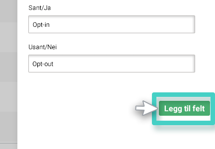 Legg til tilpasset felt. SMS Optin-menyen, oppdateringsknappen er uthevet