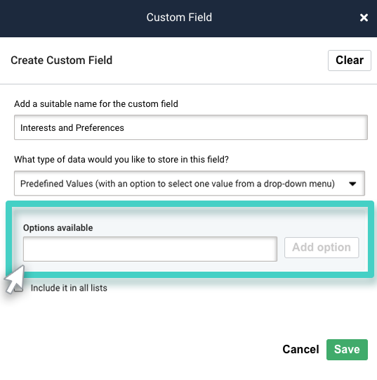 Create custom field. Predefined values with single value is selected