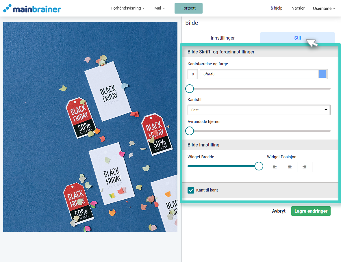 E-postskaper, bildewidget. Stilfanen for bildewidget er uthevet