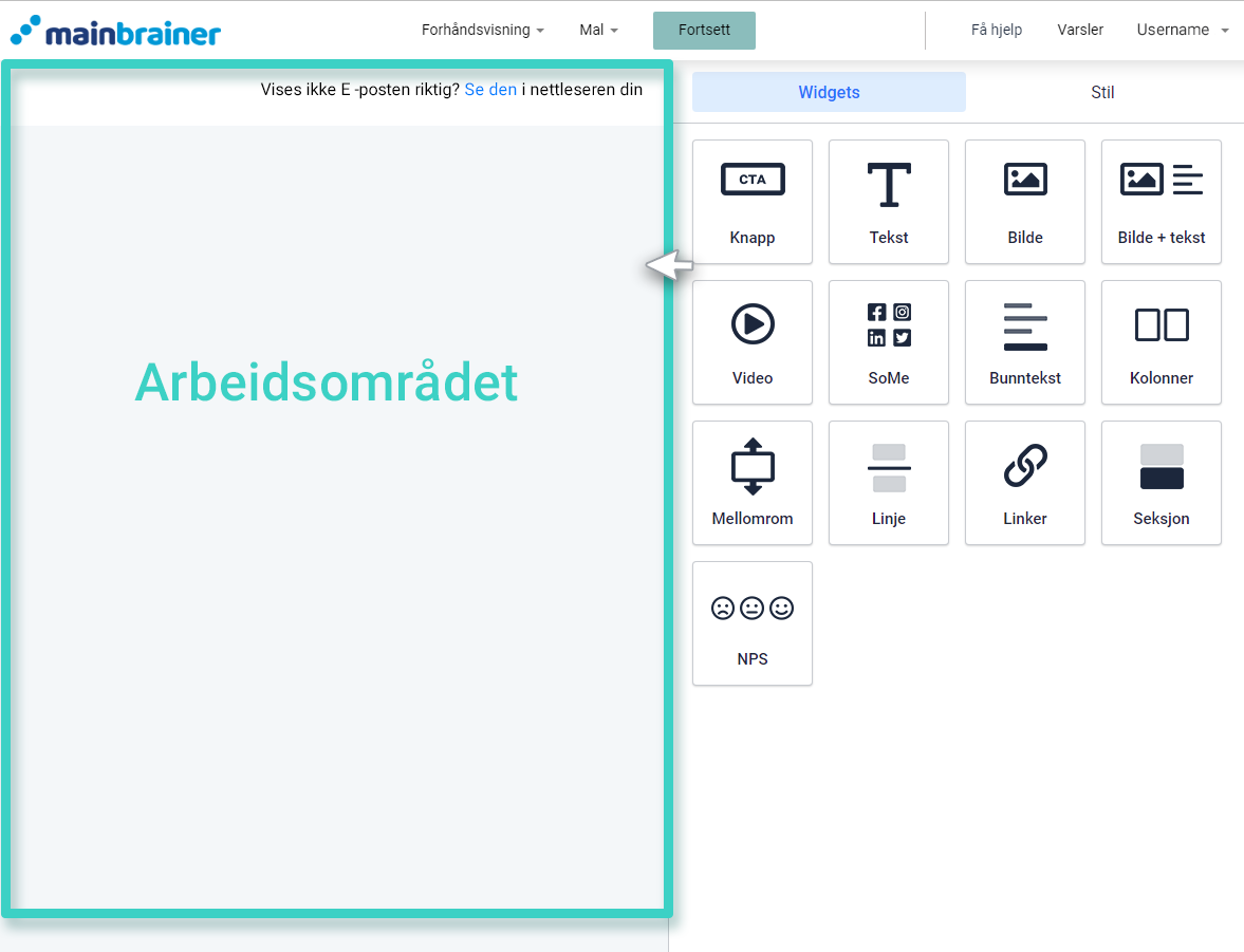 E-postskaper, arbeidsområde og widgets