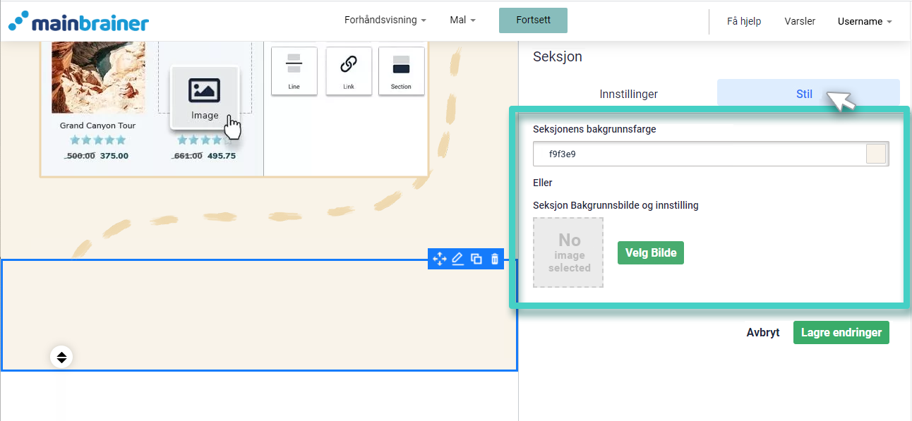 E-postskaper, seksjonswidget. Velg seksjonsbakgrunnsfarge eller bilde