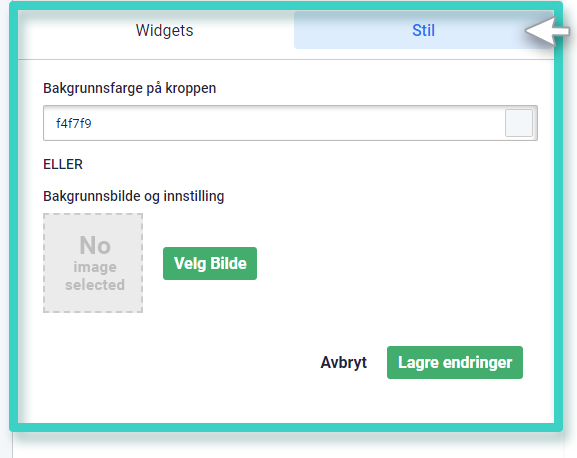 E-postskaper, widgetinnstillinger med stilknappen uthevet 