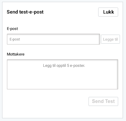 E-post distribusjon. Test delen for e-postinnstillinger. Legg til e-post og mottakere