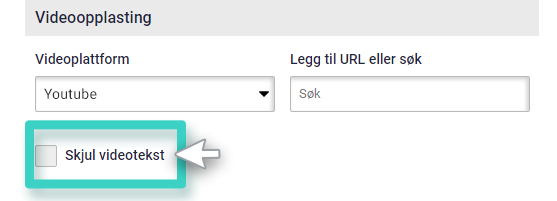 E-postbygger, video-widget. Avmerkingsboksen Skjul videotekst er uthevet