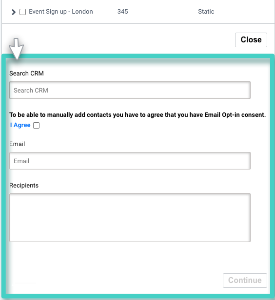 Email creator, email recipients. Add recipients manually extension. Search CRM option