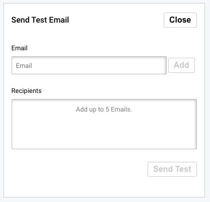 Email distribution. Test email settings section. Add email and recipients