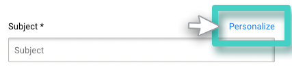 Email campaign sending. The personalize button in the subject field is highlighted