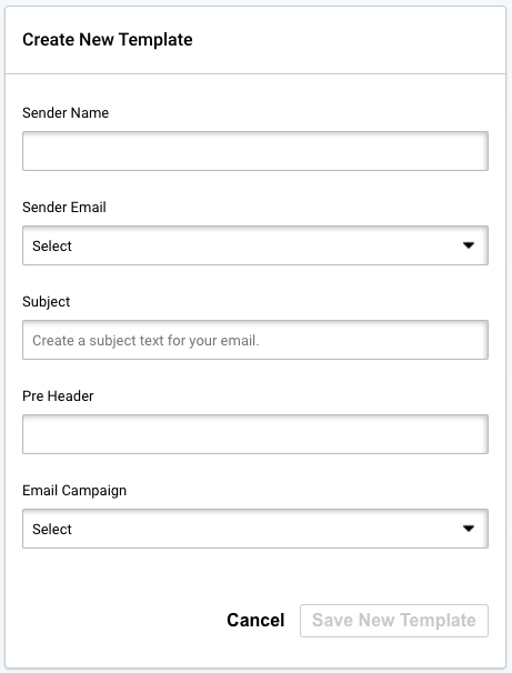 Email trigger templates. Select sender name, sender mail, subject and campaign