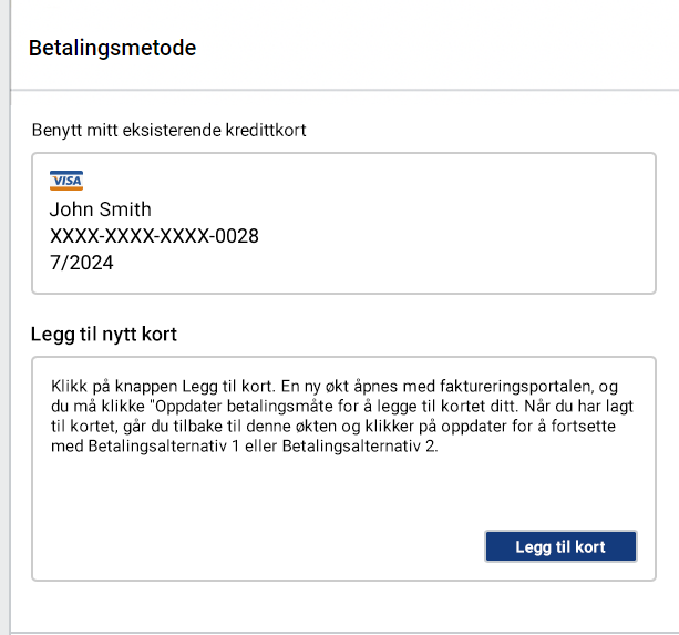 Flere ressurser enn inkludert, transaksjon. Lad mitt eksisterende kort