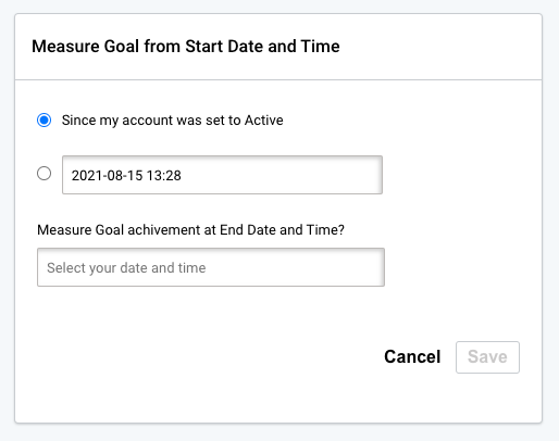 Previous SMS campaign goals. Set start and end date for your goals