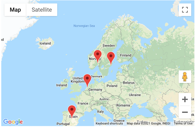 Kart over landingsside. Kartet viser flere pinner