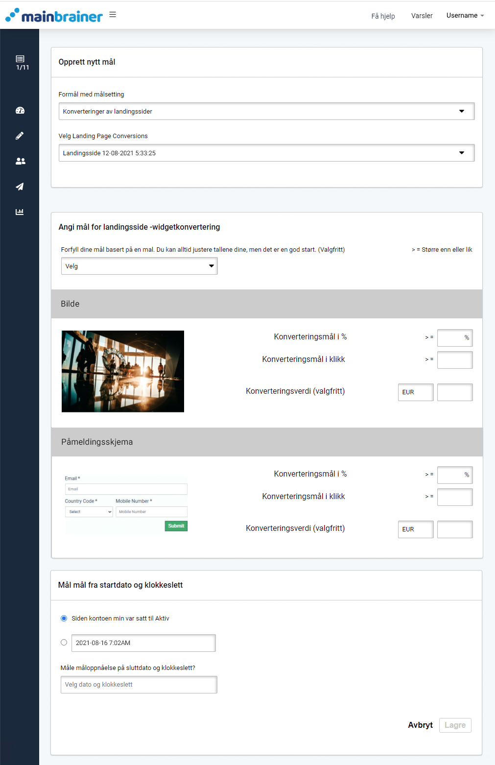 Konverteringsmål for landingsside. Oversikt over konverteringsmål for landingsside-widget