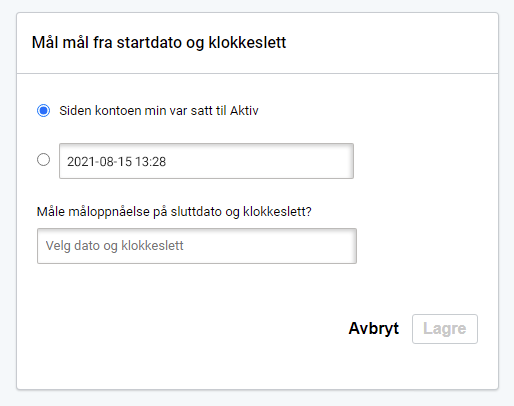 Konverteringsmål for landingsside. Angi start- og sluttdato for målet