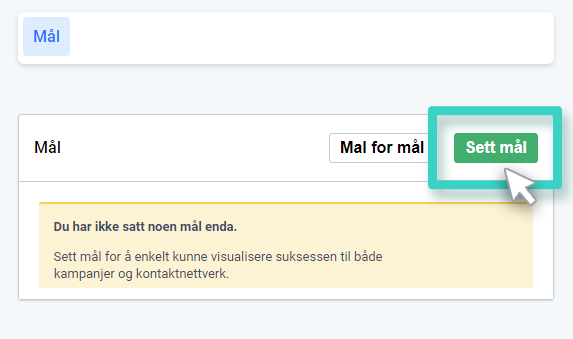 E-postkonverteringsmål. Opprett mål-knappen er uthevet