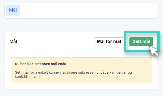 Konverteringsmål for landingsside. Opprett mål-knappen er uthevet