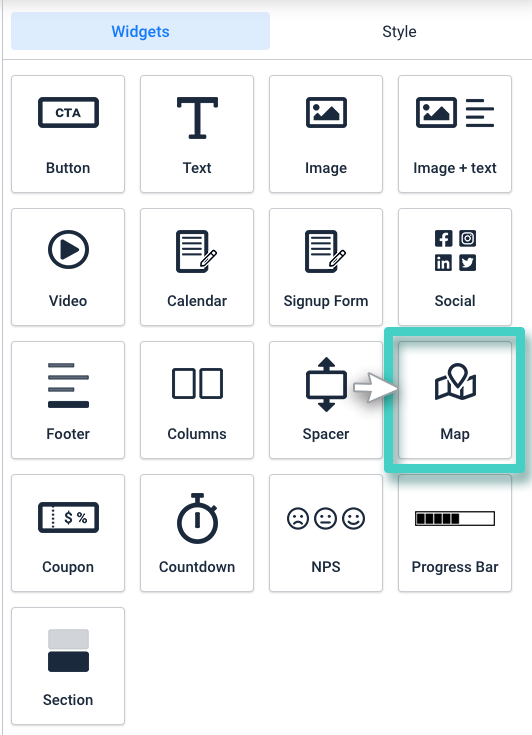 Landing page map. The map widget is highlighted