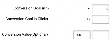 Landing page conversion goals. Enter goals in percentages or in clicks