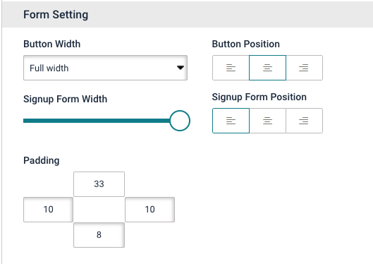 Landing page signup form. The signup forms form setting tab