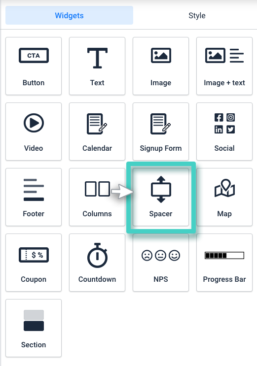 Landing page builder drag and drop spacer widget