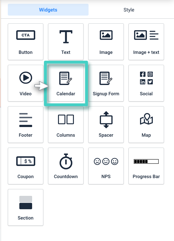 Landing page builder calendar widget