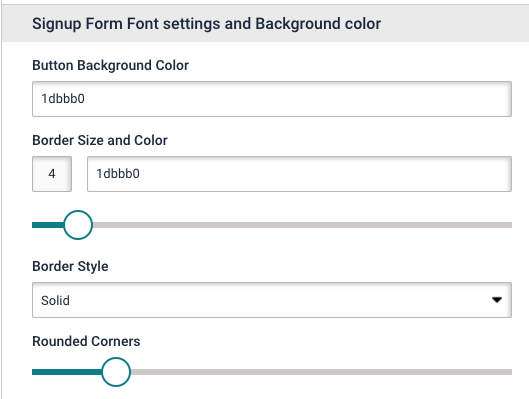 Landing page signup form. Font settings and background color tab