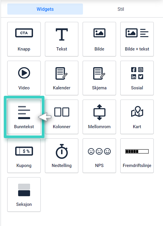 Bunntekstwidget for landingssidebygger