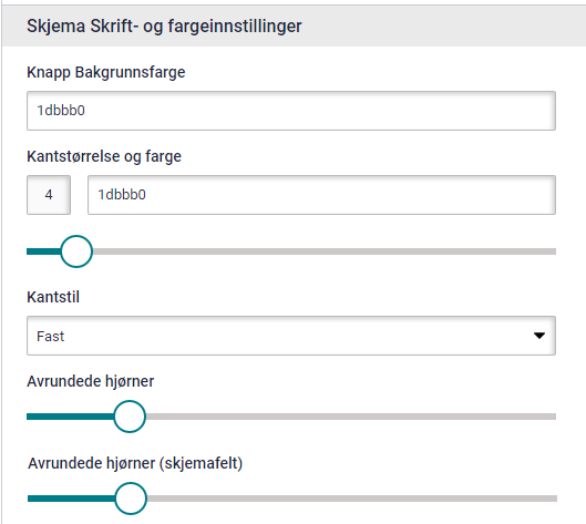 Registreringsskjema for landingsside. Fane for skriftinnstillinger og bakgrunnsfarge