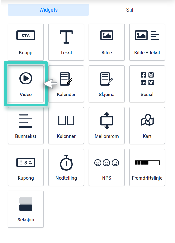 Landingssidebyggere dra og slipp videowidget