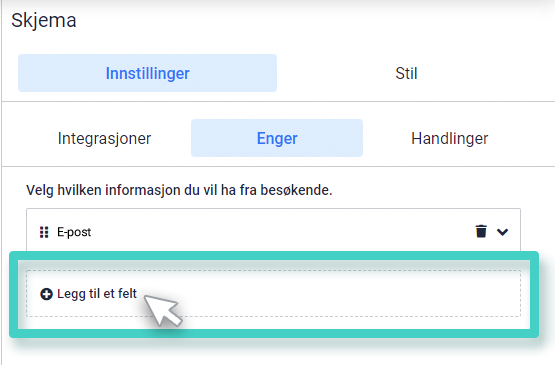 Innstillinger for kunderegistreringsregler. Felt-fanen. Legg til et felt-knappen er uthevet