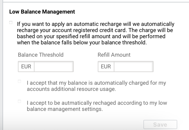 More resources than included. Low balance management