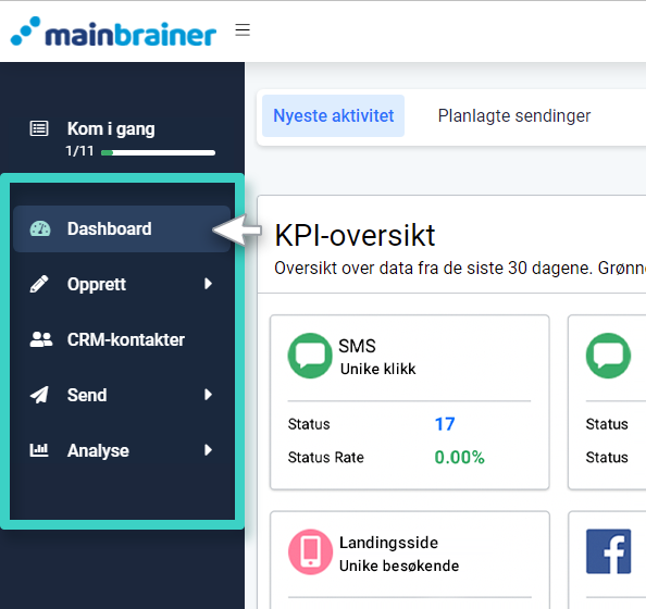 MainBrainer, alle menyalternativene i hovedmenyen