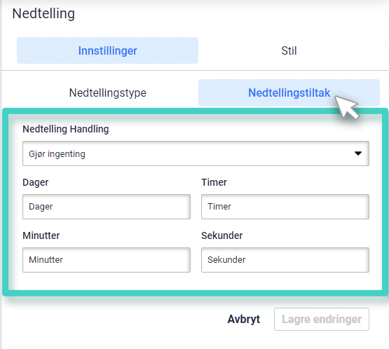 Nedtellingshandlinger for landingssiden