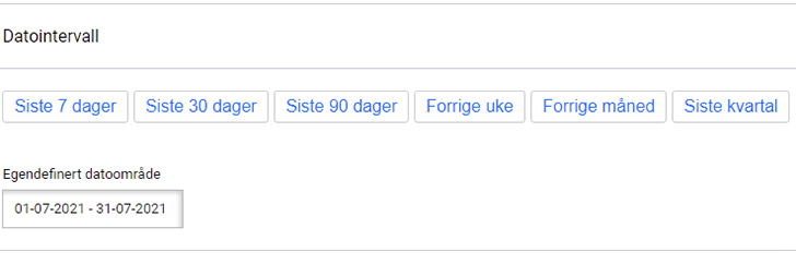 Alternativer for siste 7 dager, siste 30 dager eller siste 90 dager