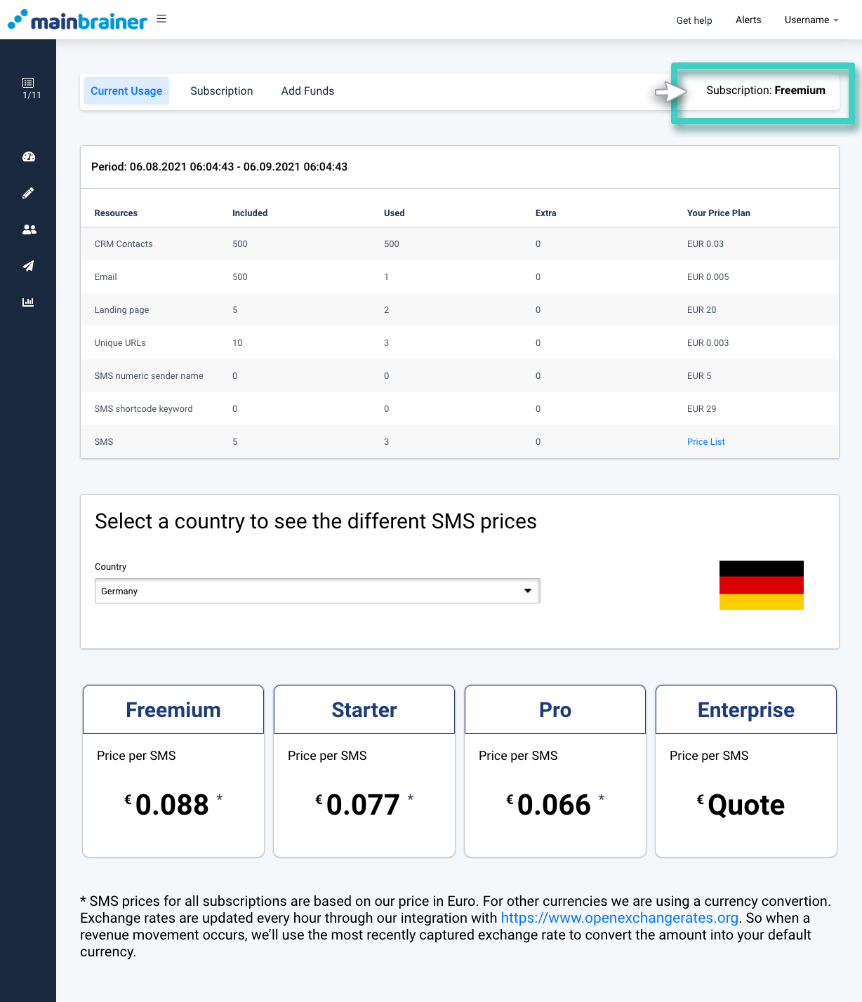 The billing section. Billing section overview. The subscription plan is highlighted