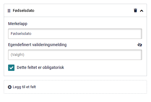 Regler for kunderegistrering, feltinnstillinger for fødselsdato