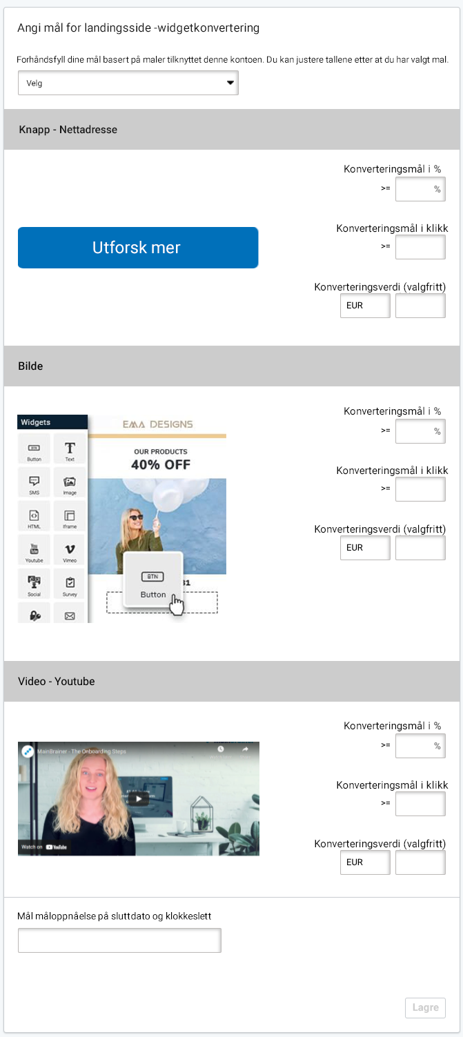 SMS-kampanjemål, konverteringsmål for landinigsside-widgeter