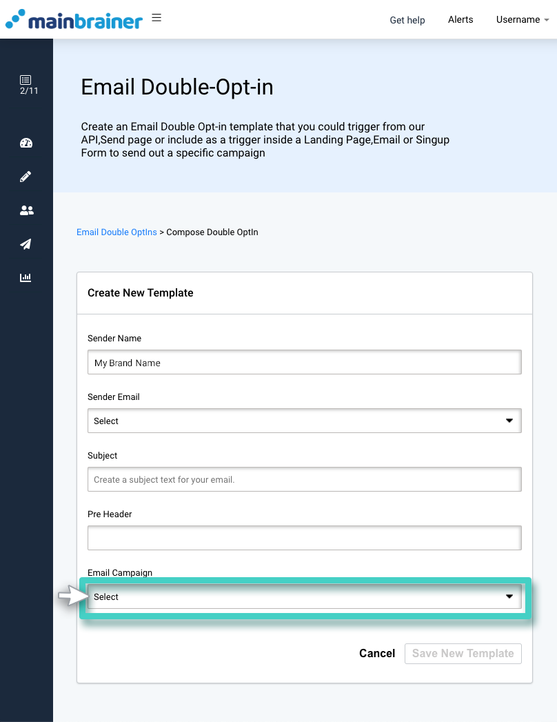 Double opt in email signups, select email campaign